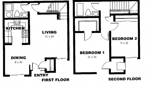 A black and white image of a floor plan for a two-story home.
