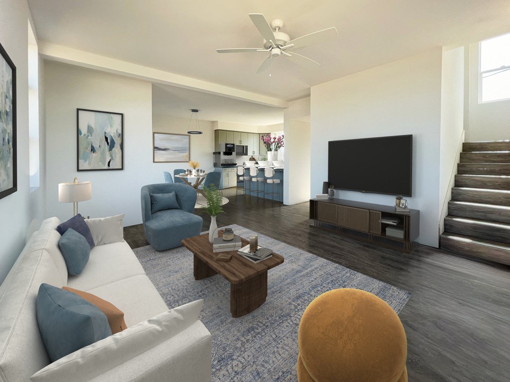 a living room with a couch and a coffee table