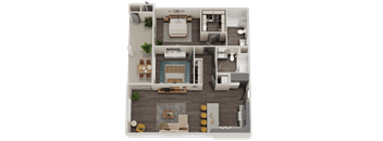 the living area has a bedroom and a dining room