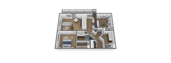 a 3d floor plan of a home with a bedroom and a living room