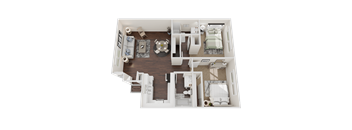 A top-down view of a well-organized apartment layout.