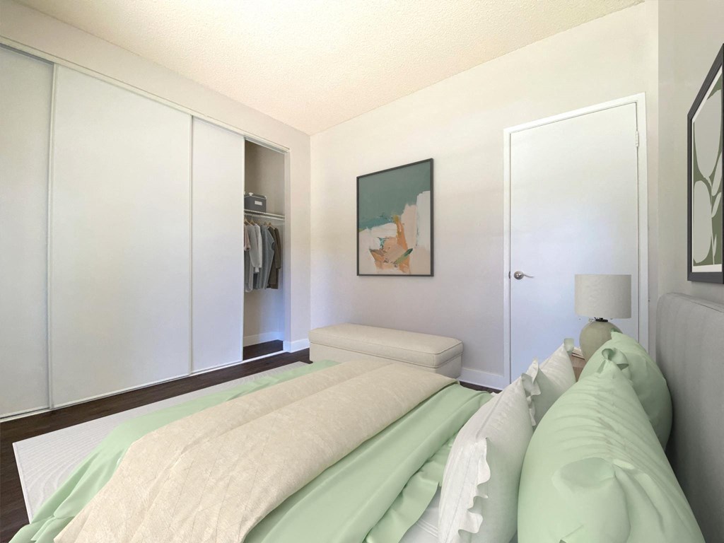 a bedroom with a large bed and a closet at Summer Meadows, Riverside, CA, 92507