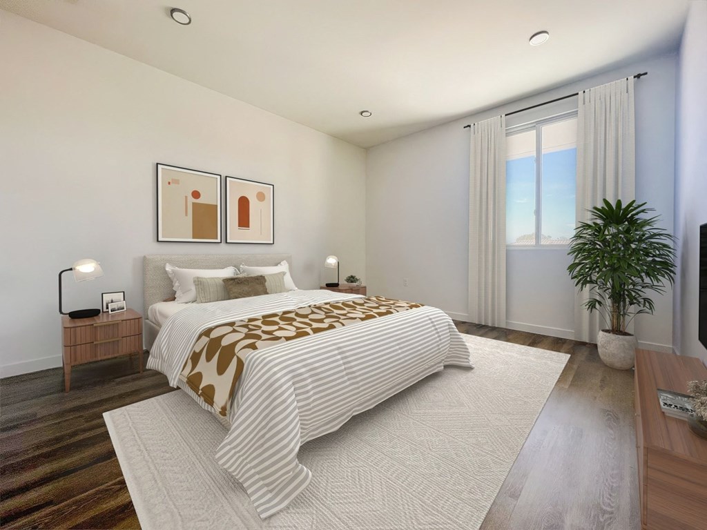 Room with bed and window at The Max on Jefferson Apartments, Murrieta, CA, 92562