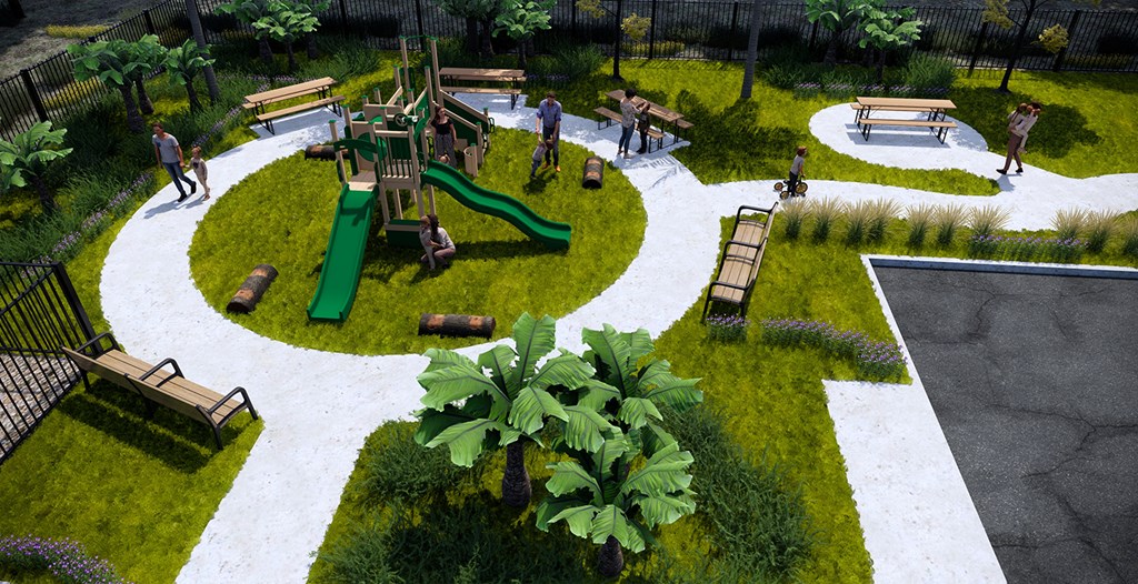 a rendering of a playground in a park