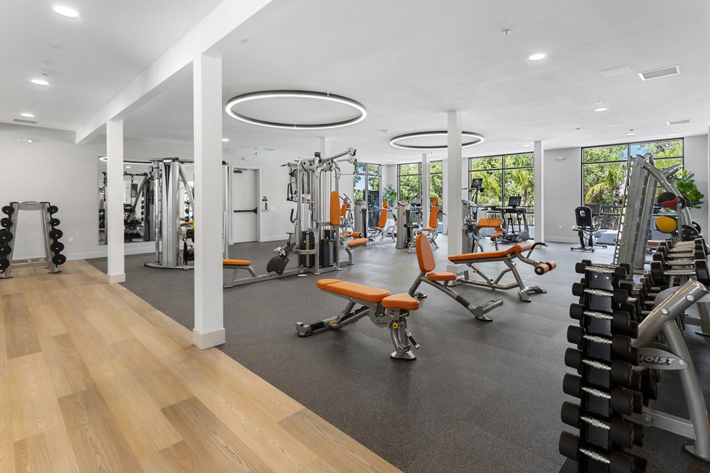 Gym area at The Venue at Orange Apartments, Redlands, California