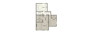 A floor plan of a house with a living room, dining room, kitchen, two bedrooms, a bathroom, and a closet.