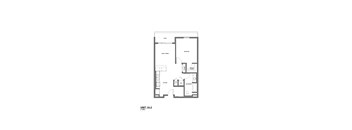 A floor plan of a unit with a kitchen, living room, and two bedrooms.