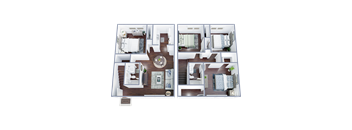 A floor plan of a two-bedroom apartment with a living room, kitchen, and bathroom.