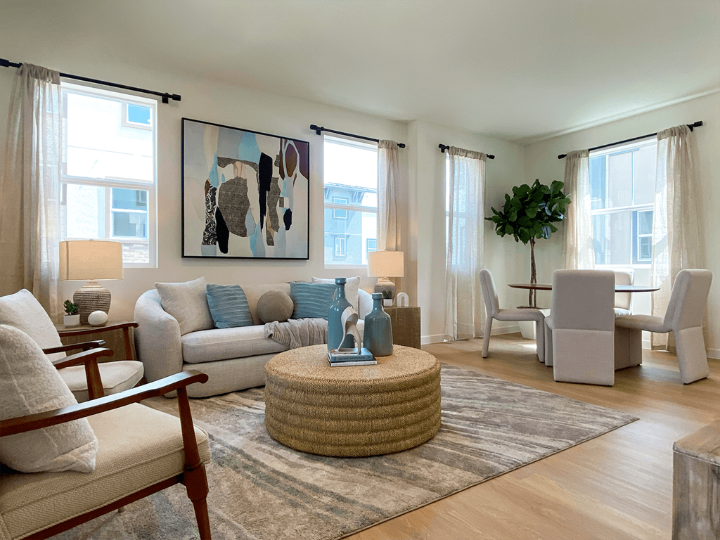 a living room filled with furniture and a rug