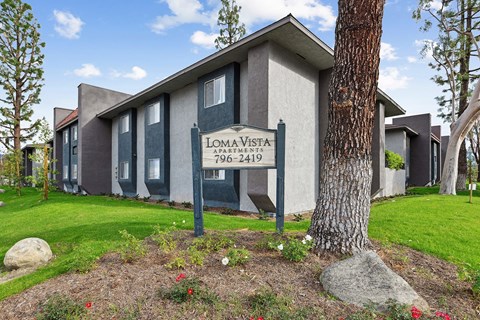 A building with a sign that says Lomavista in front of it.
