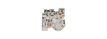 a 3d floor plan of a house with a swimming pool