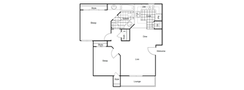 Floor Plan Shasta 2 bedroom 1 bath at Sixteen60 Apartment Homes, San Bernardino