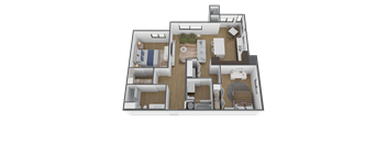 a 3d floor plan of a house with a bedroom and a living room