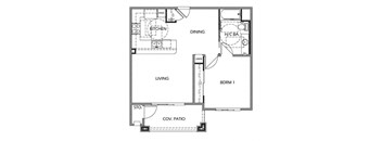 2D FLOOR PLAN OF TURTLE CREEK 1 BED 1 BATH