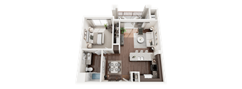 3D Rendered Floor Plan of Turtle Creek 1 Bedroom 1 Bathroom Apartment home