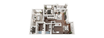 3D Rendered Floor Plan of Turtle Creek 2 Bedroom 2 Bathroom Apartment Home
