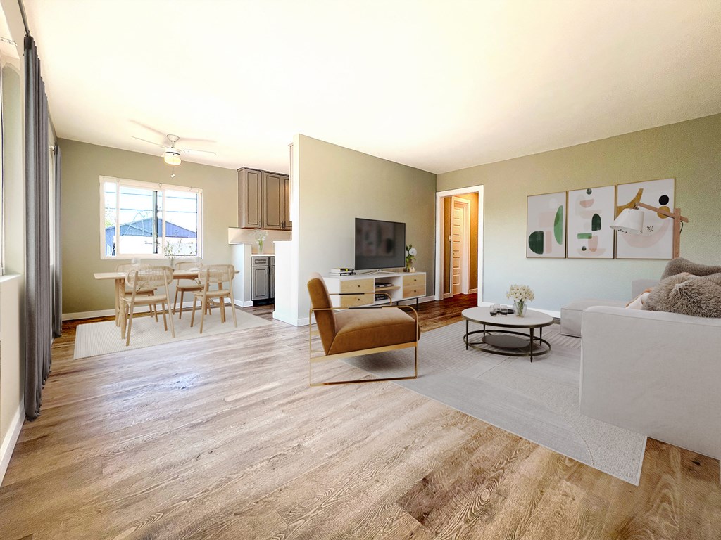 a living room with a couch and a table