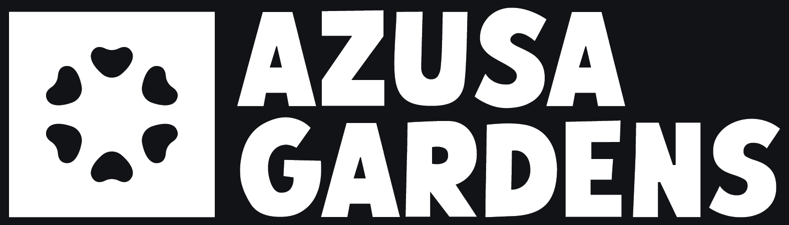 A black and white image of a logo for Azusa Gardens.