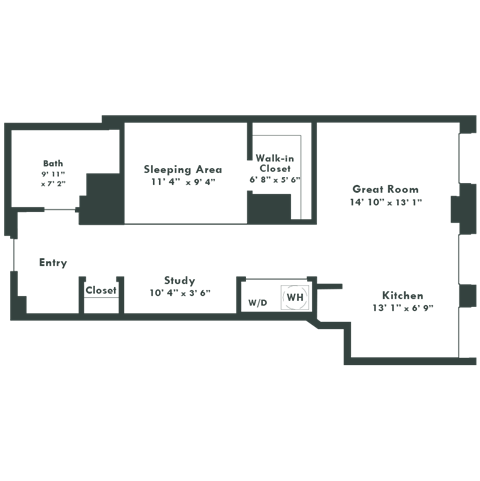 a floor plan of a house with green walls and a staircase leading up to the second floor