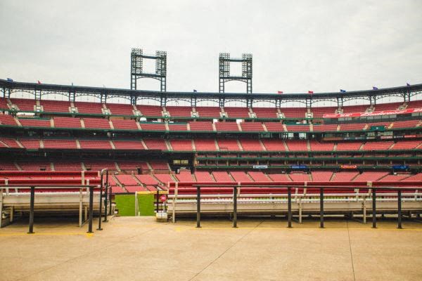 a view of the inside of the Cardinals baseball stadium