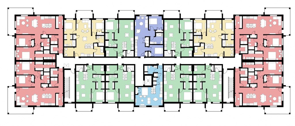 a plan of a building with different colored floors