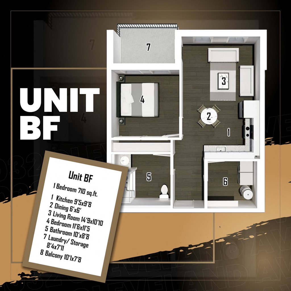 a floor plan of a small apartment unit bf