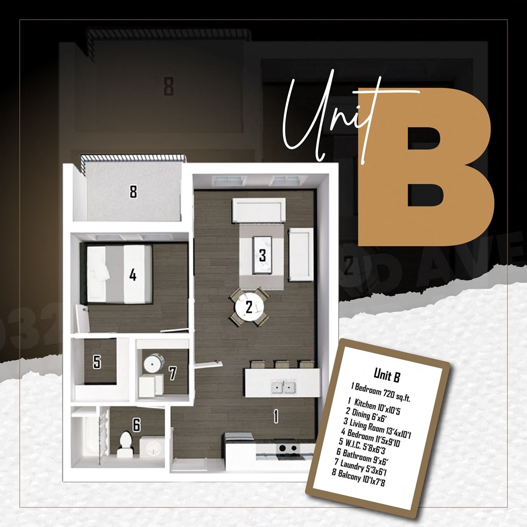 a 3d floor plan for a unit with a bedroom and a living room