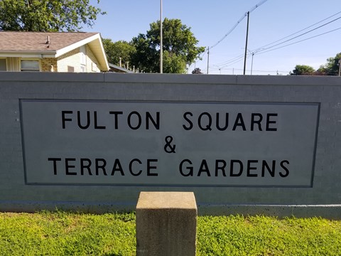 the sign and terrace gardens