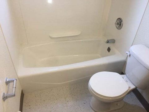 a white bathroom with a toilet and a bath tub
