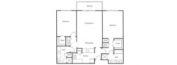 2 Bedroom Floorplan with 1219 square feet at Hampton Apartments in Clearwater, FL 33759