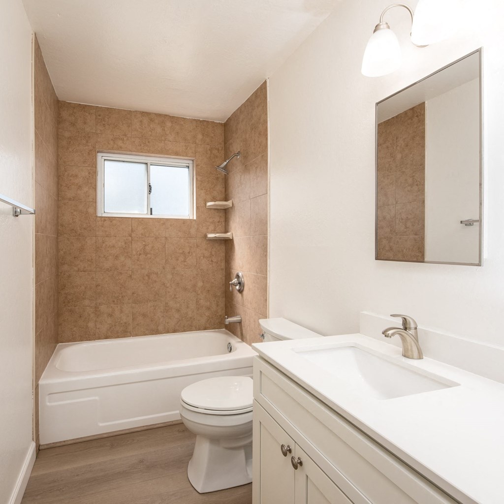 Bathroom of a Downstairs 2 BRM Apartment with Upgraded Amenities