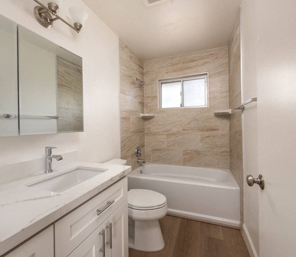 Bathroom of an Upstairs 1 BRM Apartment with Upgraded Amenities