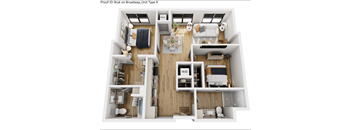 A floor plan of apartment layout with a kitchen, living room, and bathroom.
