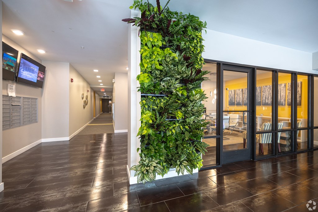 a living wall in the lobby of an office building