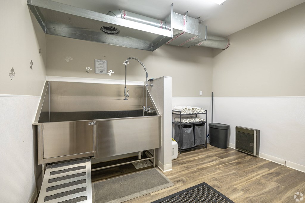 a kitchen with stainless steel appliances and a sink