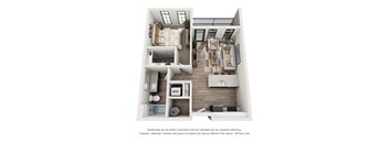 1 bed 1 bath floor plan D at 1400 Russell Apartments, Missouri, 63104