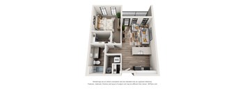 1 bed 1 bath floor plan at 1400 Russell Apartments, Saint Louis, 63104