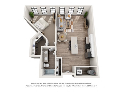 1 bed 1 bath floor plan I at 1400 Russell Apartments, Saint Louis