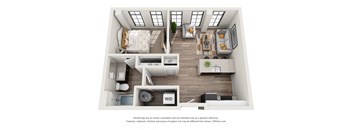 1 bed 1 bath floor plan K at 1400 Russell Apartments, Saint Louis, MO, 63104