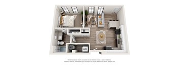 1 bed 1 bath floor plan M at 1400 Russell Apartments, Saint Louis, 63104