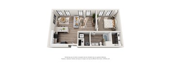 1 bed 1 bath floor plan N at 1400 Russell Apartments, Saint Louis, Missouri