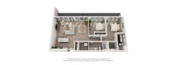 2 bed 2 bath floor plan B at 1400 Russell Apartments, Saint Louis, MO