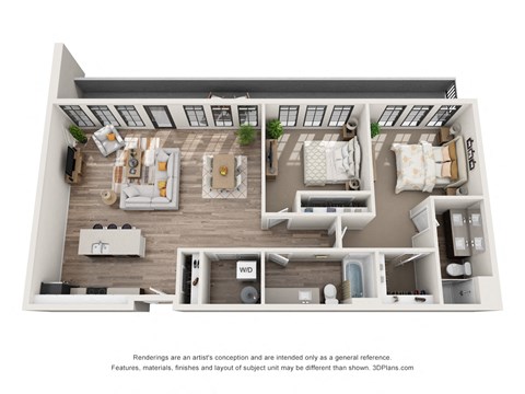 2 bed 2 bath floor plan B at 1400 Russell Apartments, Saint Louis, MO