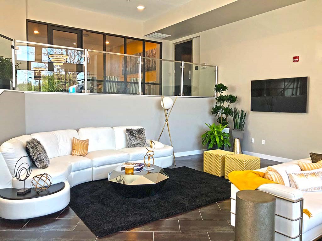 Living room with couchat 1400 Russell Apartments, Saint Louis, MO