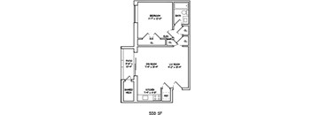 A floor plan of a 538 square foot home.