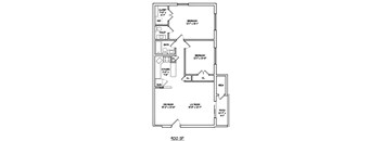 A floor plan of a 900 square feet home.