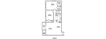 A floor plan of a 1000 square feet home.