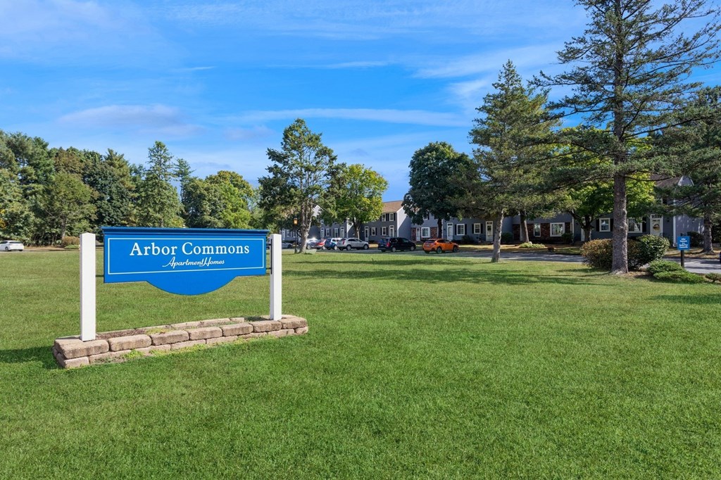Arbor Commons blue sign at entrance