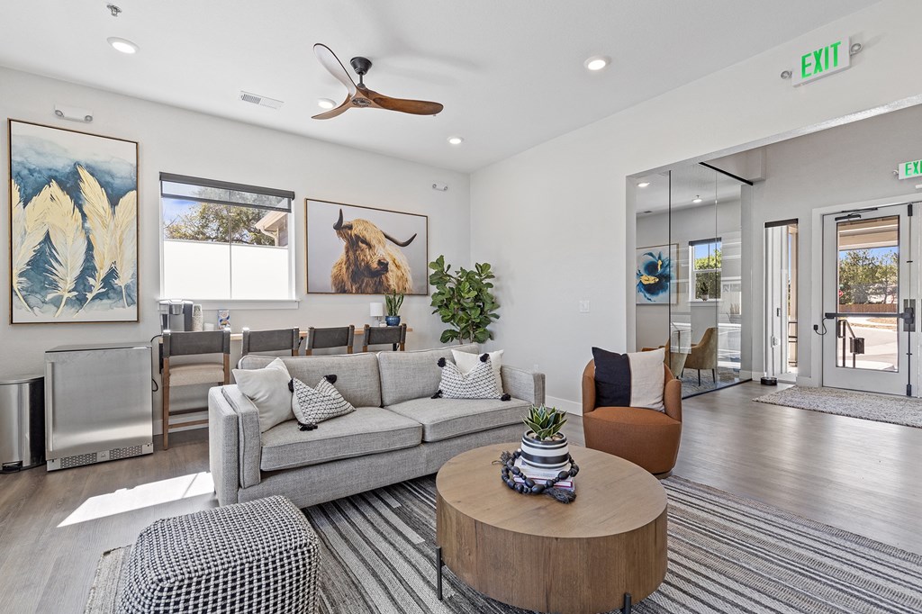 a living room with a couch and a coffee table