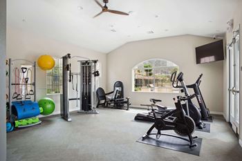 gym in the clubhouse at villas at houston levee west apartments in cordova,